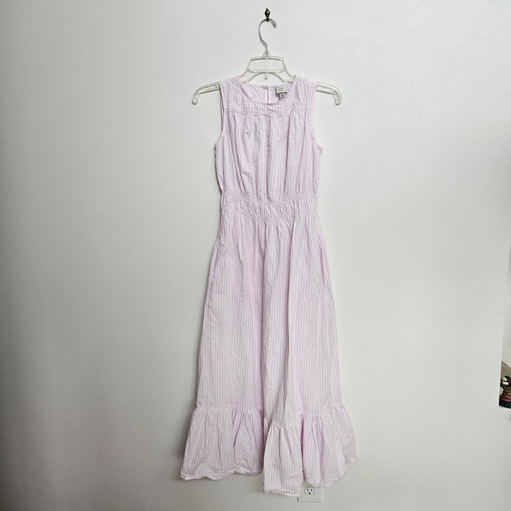 A New Day Pink White Striped Smocked Waist Ruffle Hem Midi Dress XS
